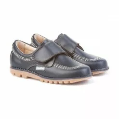 Boys Leather Derby School Shoes Velcro Rounded Toe 301 Navy, By AngelitoS