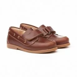 Boys Leather School Boat Shoes Velcro Rounded Toe 351 Leather, By AngelitoS
