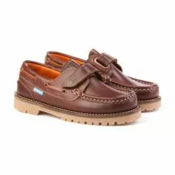 Boys Leather School Boat Shoes Velcro Thick Sole 804 Leather, By AngelitoS