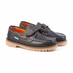 Boys Leather School Boat Shoes Velcro Thick Sole 804 Navy, By AngelitoS