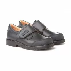 Boys Leather School Shoes Reinforced Toe Velcro 452 Navy, By AngelitoS