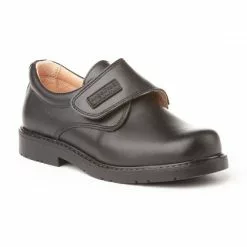 Boys Leather School Shoes Velcro 435 Black, By AngelitoS