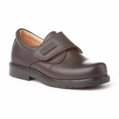 Boys Leather School Shoes Velcro 435 Chocolate, By AngelitoS