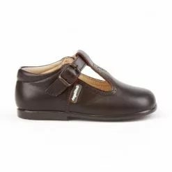 Childrens Boy Girl Leather School T-Strap Shoes Buckle 503 Chocolate, By AngelitoS -Comfort Heels Sales childrens boy girl leather school t strap shoes buckle 503 chocolate by angelitos 1