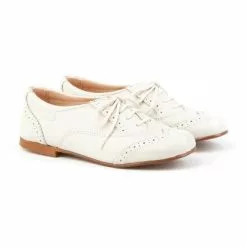 Childrens Boy Leather Oxford School Shoes Lace-up 1394 Beige, By AngelitoS
