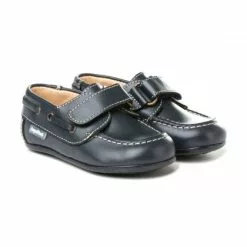 Childrens Boy Leather School Boat Shoes Velcro Rounded Toe 355 Navy, By AngelitoS