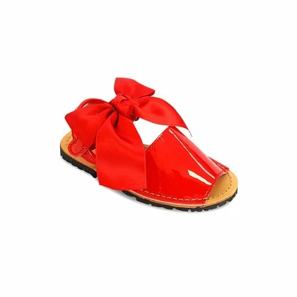 Childrens Synthetic Patent Menorcan Sandals Satin Bow 268 Red, By Pisable 4 Childrens Synthetic Patent Menorcan Sandals Satin Bow 268 Red, By Pisable - Image 2