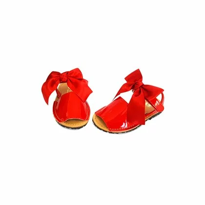 Childrens Synthetic Patent Menorcan Sandals Satin Bow 268 Red, By Pisable 5 Childrens Synthetic Patent Menorcan Sandals Satin Bow 268 Red, By Pisable - Image 3