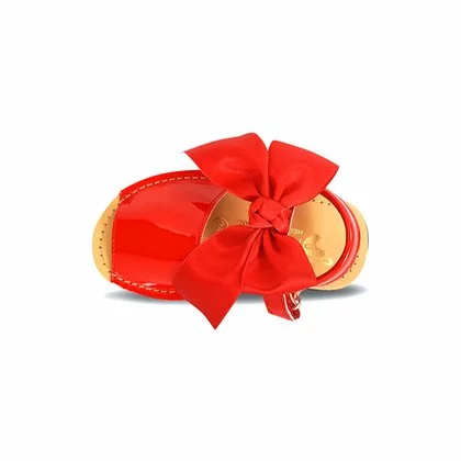 Childrens Synthetic Patent Menorcan Sandals Satin Bow 268 Red, By Pisable 6 Childrens Synthetic Patent Menorcan Sandals Satin Bow 268 Red, By Pisable - Image 4