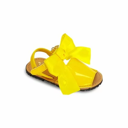 Childrens Synthetic Patent Menorcan Sandals Satin Bow 268 Yellow, By Pisable 4 Childrens Synthetic Patent Menorcan Sandals Satin Bow 268 Yellow, By Pisable - Image 2