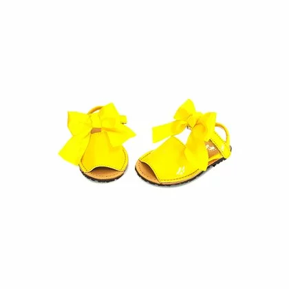 Childrens Synthetic Patent Menorcan Sandals Satin Bow 268 Yellow, By Pisable 5 Childrens Synthetic Patent Menorcan Sandals Satin Bow 268 Yellow, By Pisable - Image 3