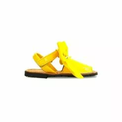 Childrens Synthetic Patent Menorcan Sandals Satin Bow 268 Yellow, By Pisable