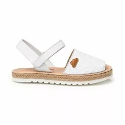 Girls Engraved Leather Menorcan Sandals Padded Insole Velcro 226 White, By AngelitoS