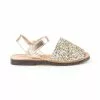 Girls Leather And Glitter Menorcan Sandals Velcro 203 Platinum, By AngelitoS