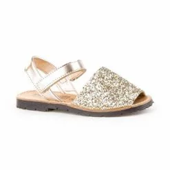 Girls Leather And Glitter Menorcan Sandals Velcro 203 Platinum, By AngelitoS -Comfort Heels Sales girls leather and glitter menorcan sandals velcro 203 platinum by angelitos 2