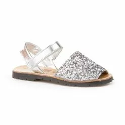 Girls Leather And Glitter Menorcan Sandals Velcro 203 Silver, By AngelitoS -Comfort Heels Sales girls leather and glitter menorcan sandals velcro 203 silver by angelitos 2