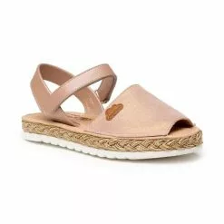 Girls Metallic Nappa Leather And Glitter Suede Menorcan Sandals Padded Insole Velcro 222 Nude, By AngelitoS -Comfort Heels Sales girls metallic nappa leather and glitter suede menorcan sandals padded insole velcro 222 nude by angelitos 2
