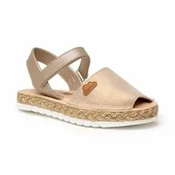 Girls Metallic Nappa Leather And Glitter Suede Menorcan Sandals Padded Insole Velcro 222 Taupe, By AngelitoS -Comfort Heels Sales girls metallic nappa leather and glitter suede menorcan sandals padded insole velcro 222 taupe by angelitos 2