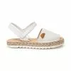 Girls Metallic Nappa Leather And Glitter Suede Menorcan Sandals Padded Insole Velcro 222 White, By AngelitoS