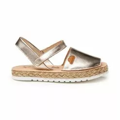 Girls Metallic Nappa Leather Menorcan Sandals Padded Insole Velcro 221 Platinum, By AngelitoS