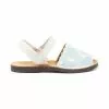 Girls Nappa Leather And Denim Menorcan Sandals Velcro 212 Beige, By AngelitoS