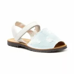 Girls Nappa Leather And Denim Menorcan Sandals Velcro 212 Beige, By AngelitoS -Comfort Heels Sales girls nappa leather and denim menorcan sandals velcro 212 beige by angelitos 2