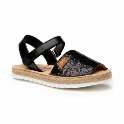 Girls Nappa Leather And Sequins Menorcan Sandals Padded Insole Velcro 224 Black, By AngelitoS -Comfort Heels Sales girls nappa leather and sequins menorcan sandals padded insole velcro 224 black by angelitos 2