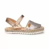 Girls Nappa Leather And Sequins Menorcan Sandals Padded Insole Velcro 224 Nude, By AngelitoS
