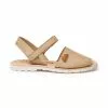 Girls Nappa Leather Menorcan Sandals Padded Insole Velcro 220 Camel, By AngelitoS