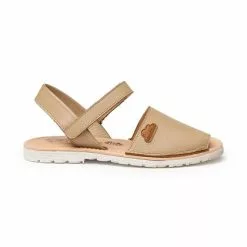 Girls Nappa Leather Menorcan Sandals Padded Insole Velcro 220 Camel, By AngelitoS