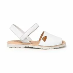 Girls Nappa Leather Menorcan Sandals Padded Insole Velcro 220 White, By AngelitoS