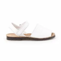 Girls Nappa Leather Menorcan Sandals Velcro 202 White, By AngelitoS