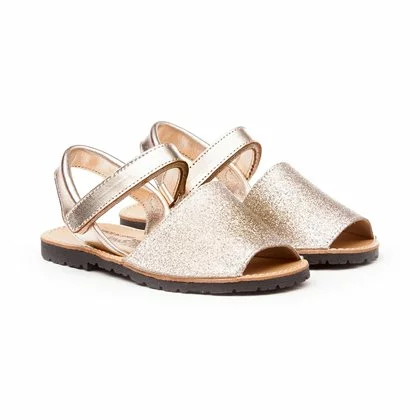 Girls Patent And Glitter Leather Menorcan Sandals Velcro 208 Platinum, By AngelitoS 4 Girls Patent And Glitter Leather Menorcan Sandals Velcro 208 Platinum, By AngelitoS - Image 2