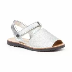 Girls Patent And Glitter Leather Menorcan Sandals Velcro 208 Silver, By AngelitoS -Comfort Heels Sales girls patent and glitter leather menorcan sandals velcro 208 silver by angelitos 2