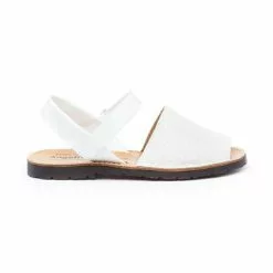Girls Patent And Glitter Leather Menorcan Sandals Velcro 208 White, By AngelitoS