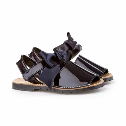 Girls Patent Leather Menorcan Sandals Satin Bow Velcro 206 Navy, By AngelitoS 4 Girls Patent Leather Menorcan Sandals Satin Bow Velcro 206 Navy, By AngelitoS - Image 2