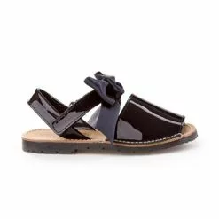 Girls Patent Leather Menorcan Sandals Satin Bow Velcro 206 Navy, By AngelitoS