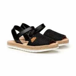 Girls Suede And Sackcloth Menorcan Sandals Padded Insole Velcro 225 Black, By AngelitoS -Comfort Heels Sales girls suede and sackcloth menorcan sandals padded insole velcro 225 black by angelitos 1