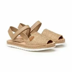 Girls Suede And Sackcloth Menorcan Sandals Padded Insole Velcro 225 Camel, By AngelitoS -Comfort Heels Sales girls suede and sackcloth menorcan sandals padded insole velcro 225 camel by angelitos 1