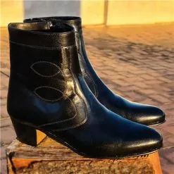 Man Leather Cuban Heel Ankle Boots Leather Sole Leather Linning 508 Black, By Latino -Comfort Heels Sales man leather cuban heel ankle boots leather sole leather linning 508 black by latino 4