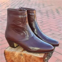Man Leather Cuban Heel Ankle Boots Leather Sole Leather Linning 508 Mahogany, By Donattelli Marttely Design -Comfort Heels Sales man leather cuban heel ankle boots leather sole leather linning 508 mahogany by donattelli marttely design 3