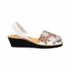 Woman Engraved Leather Wedged Menorcan Sandals 1287 White, By C. Ortuño