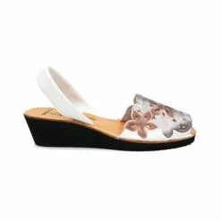 Woman Engraved Leather Wedged Menorcan Sandals 1287 White, By C. Ortuño