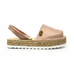 Woman Leather And Glitter Menorcan Sandals Platform Padded Insole 1251 Nude, By Eva Mañas