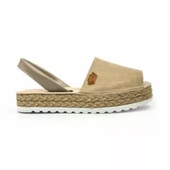 Woman Leather And Glitter Menorcan Sandals Platform Padded Insole 1251 Taupe, By Eva Mañas