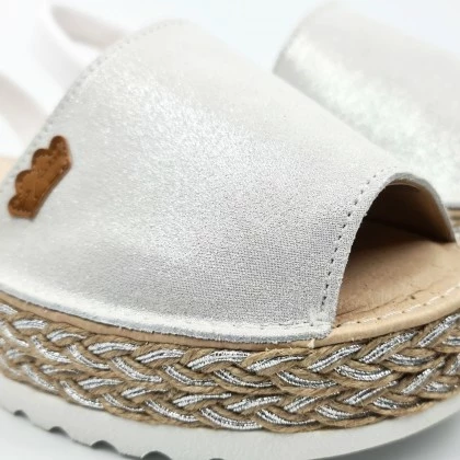 Woman Leather And Glitter Menorcan Sandals Platform Padded Insole 1251 White, By Eva Mañas 4 Woman Leather And Glitter Menorcan Sandals Platform Padded Insole 1251 White, By Eva Mañas - Image 2