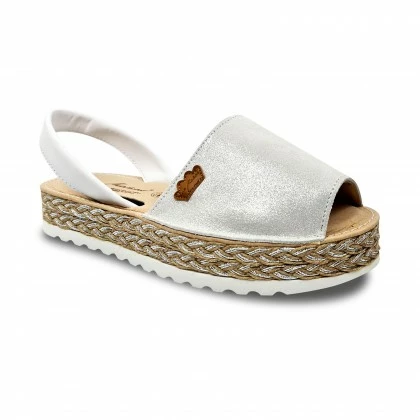 Woman Leather And Glitter Menorcan Sandals Platform Padded Insole 1251 White, By Eva Mañas 5 Woman Leather And Glitter Menorcan Sandals Platform Padded Insole 1251 White, By Eva Mañas - Image 3