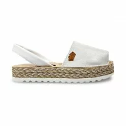 Woman Leather And Glitter Menorcan Sandals Platform Padded Insole 1251 White, By Eva Mañas
