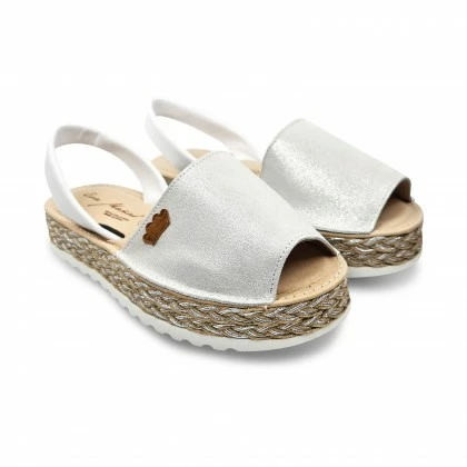 Woman Leather And Glitter Menorcan Sandals Platform Padded Insole 1251 White, By Eva Mañas 6 Woman Leather And Glitter Menorcan Sandals Platform Padded Insole 1251 White, By Eva Mañas - Image 4