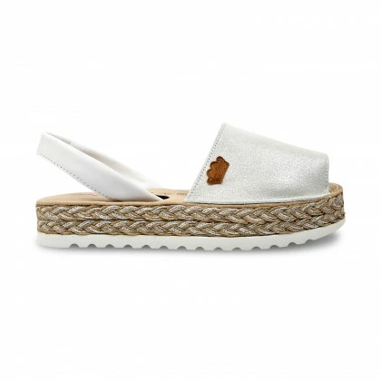 Woman Leather And Glitter Menorcan Sandals Platform Padded Insole 1251 White, By Eva Mañas 3 Woman Leather And Glitter Menorcan Sandals Platform Padded Insole 1251 White, By Eva Mañas